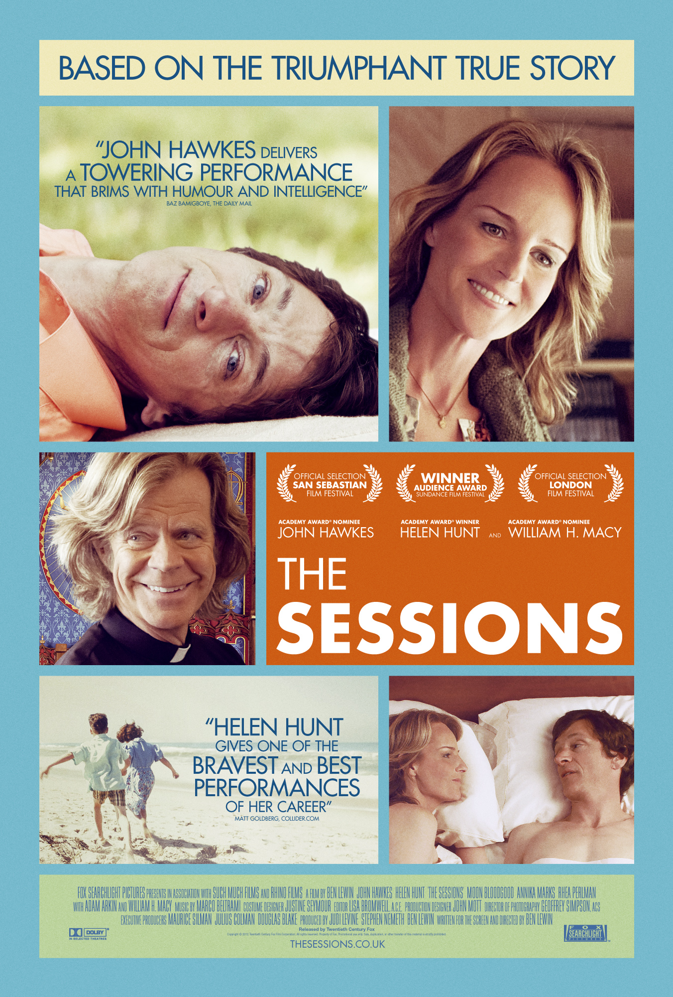 The Sessions Movie Poster with actors John Hawkes, Helen Hunt, and William H. Macy